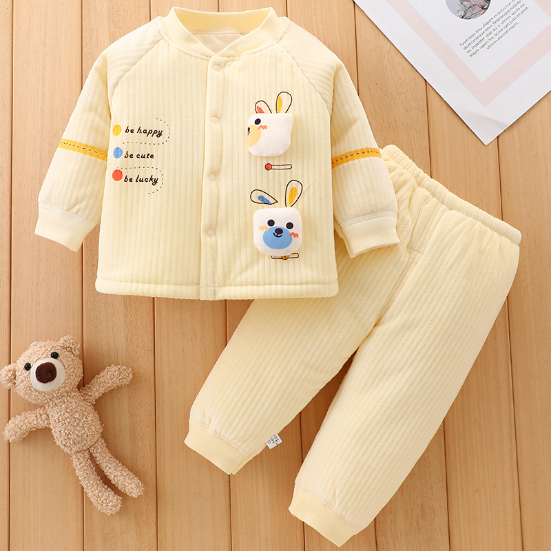 婴儿秋冬套装新生儿夹棉保暖内衣加绒加厚宝宝衣服外穿冬装两件套