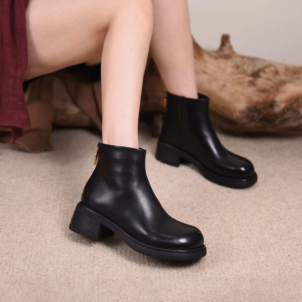 【清仓】Artmu阿木复古粗跟短靴女切尔西靴显瘦百搭秋单靴子568-9