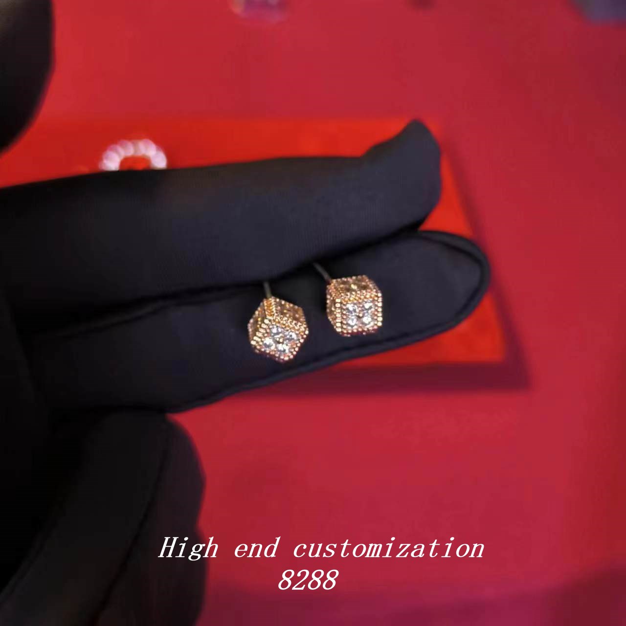铜合金耳饰 白色立方体闪亮满钻迷你欧美出口轻奢耳环 8288