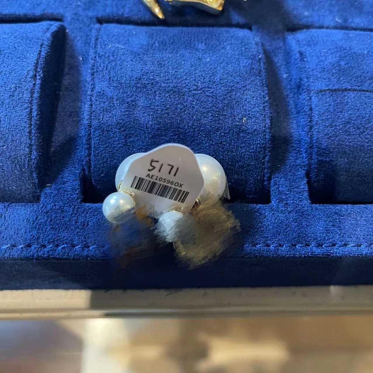 白色珠珠金色双D耳环 5171