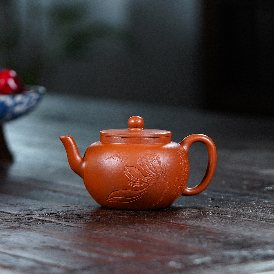 遇壶堂平盖莲子（荷花）160cc生砂朱泥宜兴全手原矿紫砂壶0811茶壶