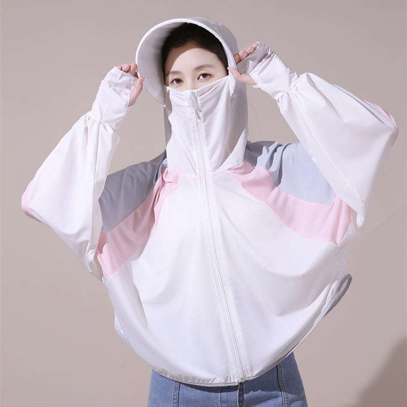 2023新款拼色防晒衣女夏骑行大帽檐防紫外线斗篷款防晒服薄款透气