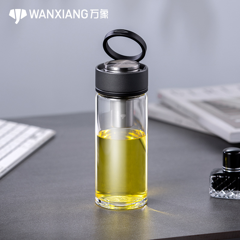 万象提环玻璃杯高档户外便携大容量家用车载加厚男女士泡茶杯隔热