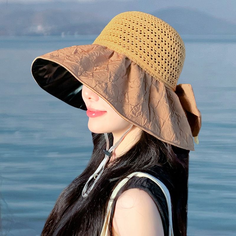 002帽子女夏洋气UV防晒帽防紫外线黑胶空顶帽大沿遮脸遮阳