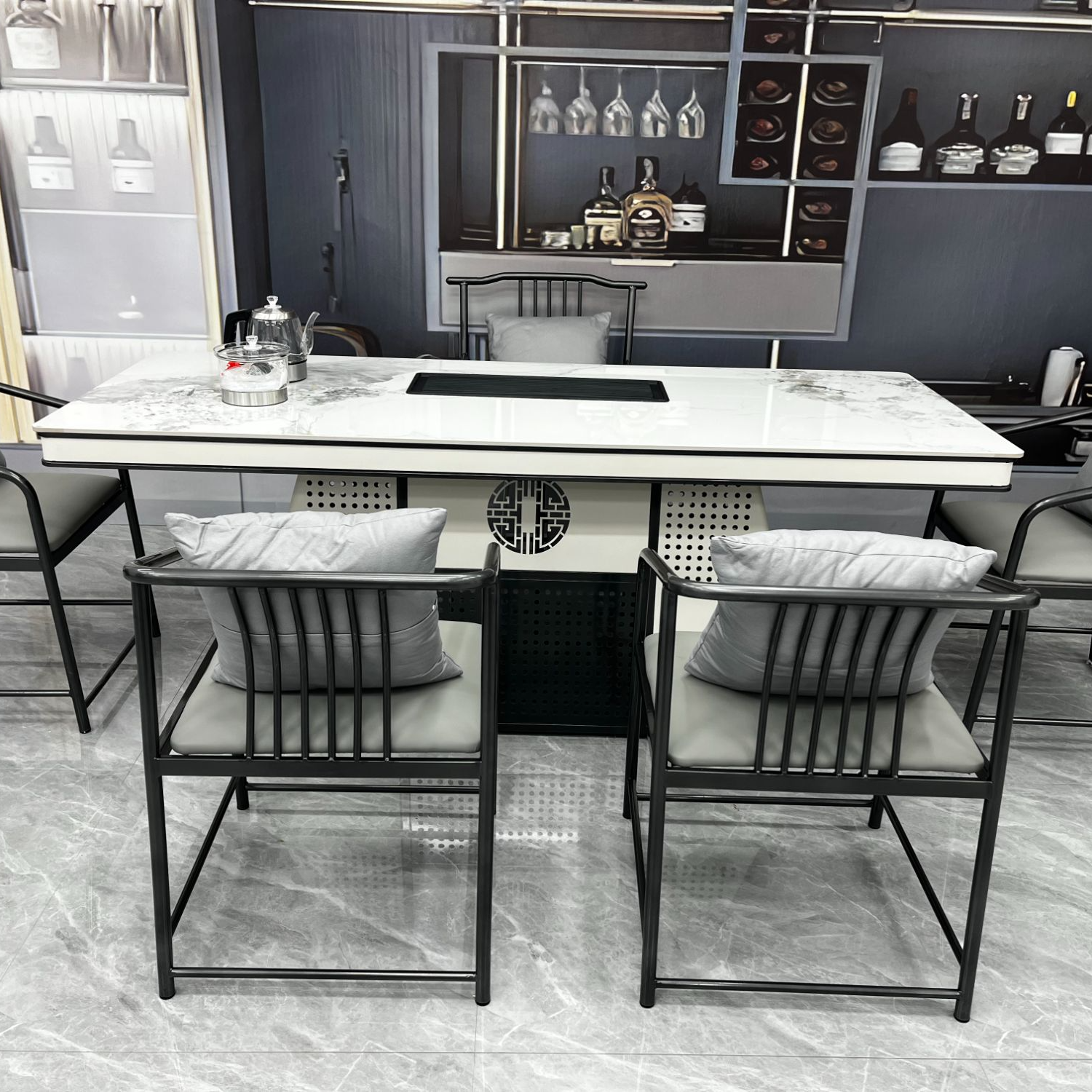 现代高端轻奢岩板茶桌简约新中式办公茶桌椅组合岩茶台一整套