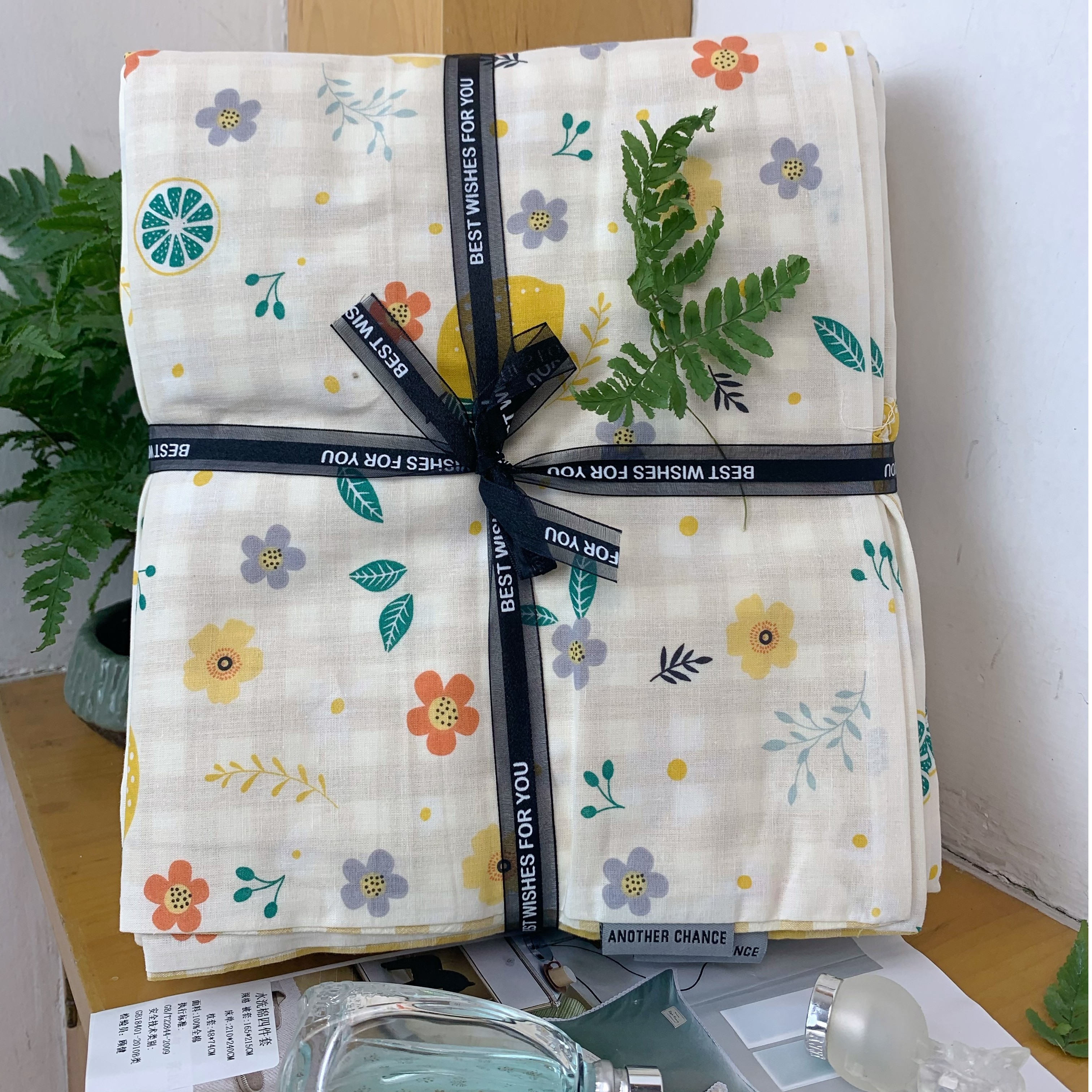 花果派/小清新简约40支色织全棉水洗棉四件套/适合200*230cm被子