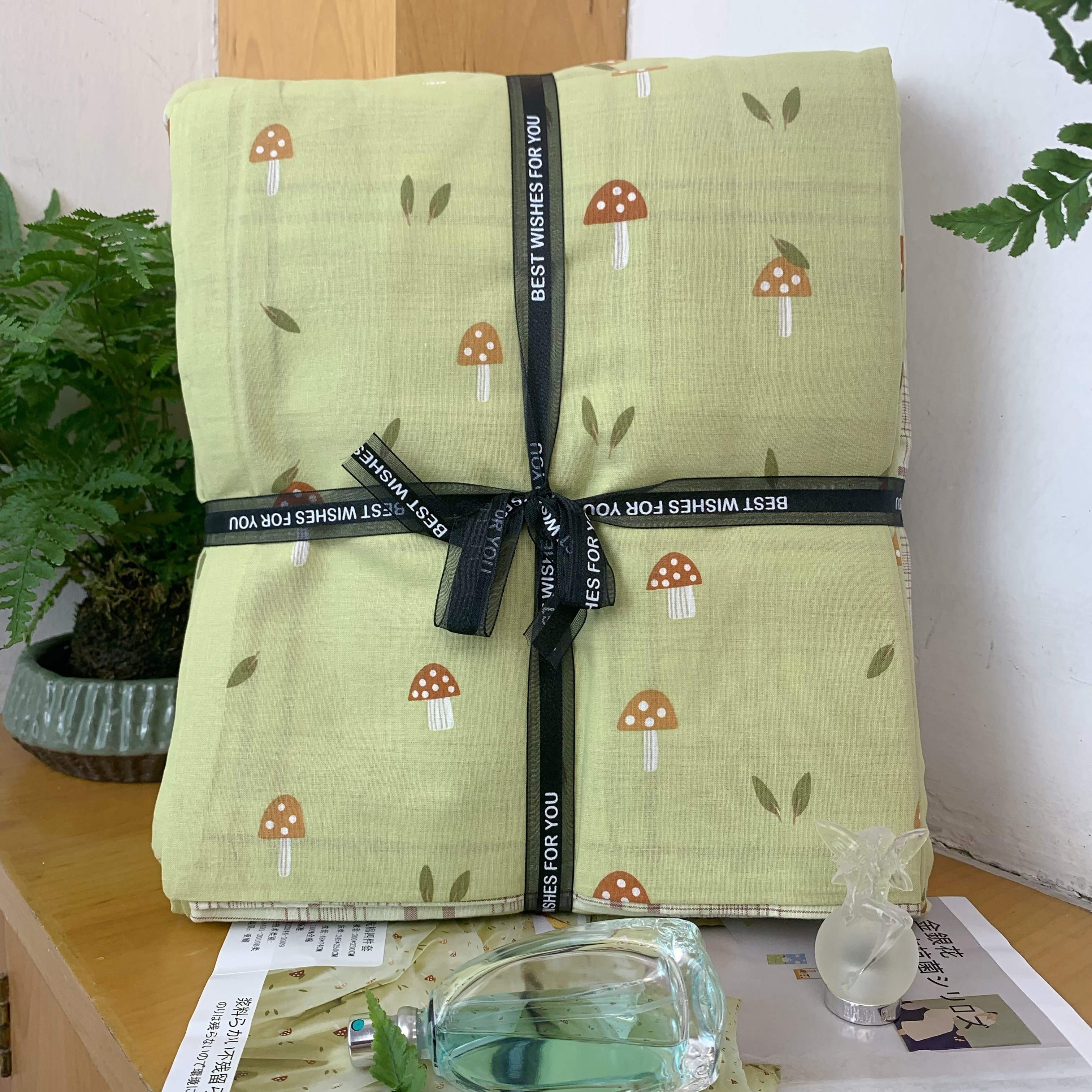 小蘑菇/小清新简约40支色织全棉水洗棉四件套/适合200*230cm被子