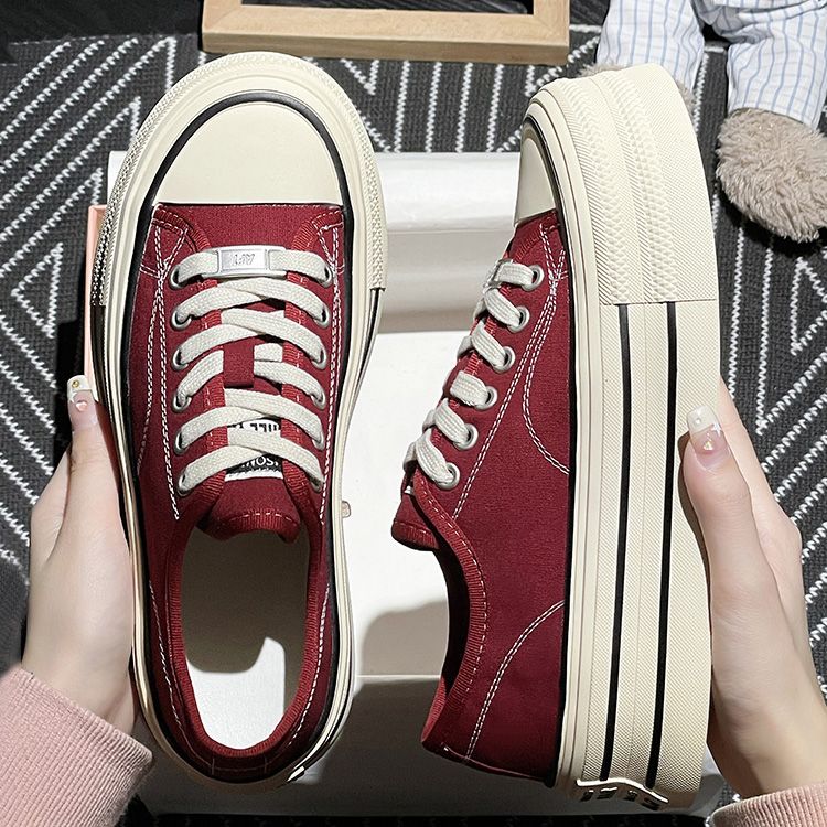 回力潮品2023新款红色帆布鞋女春季韩版百搭休闲单鞋增高厚底运动