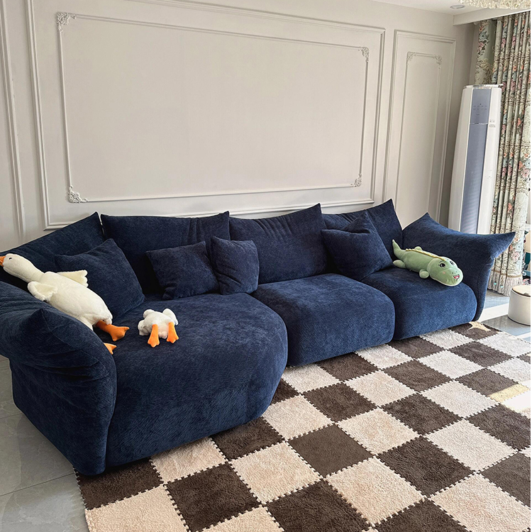 网红花瓣布艺北欧转角沙发组合意式极简大户型直排异形雪尼尔沙发