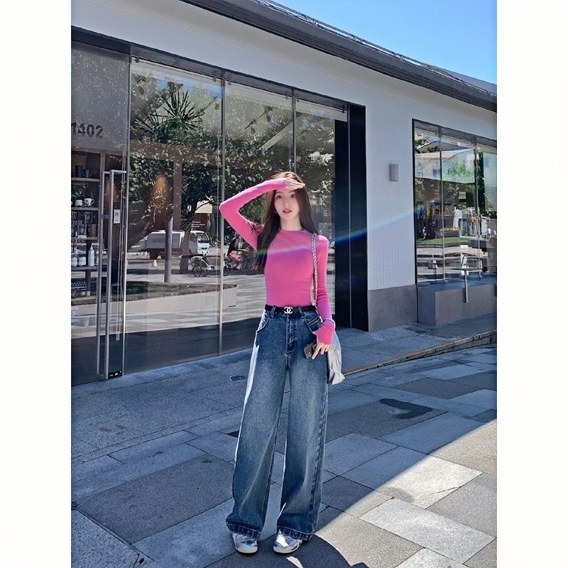 法式高级感小众温柔粉长袖针织衫女秋冬洋气修身显瘦内搭打底上衣