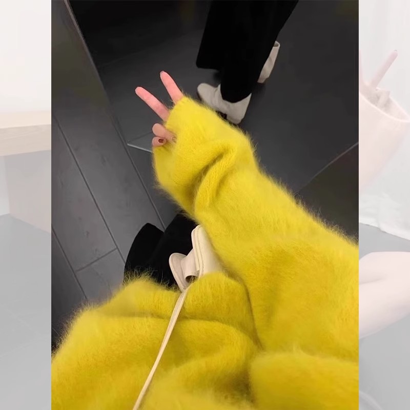 软糯奶fufu紫色套头毛衣女秋冬外穿宽松慵懒毛茸茸针织网红上衣