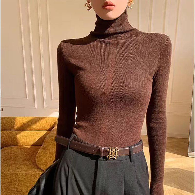 独特别致高领打底针织衫女秋冬新款高级感紧身修身显瘦内搭上衣潮