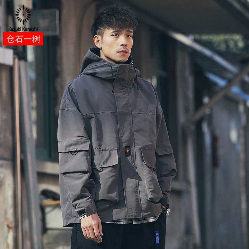 仓石一树冬季工装外套男潮牌连帽冲锋衣复古秋冬休闲加绒加厚棉服