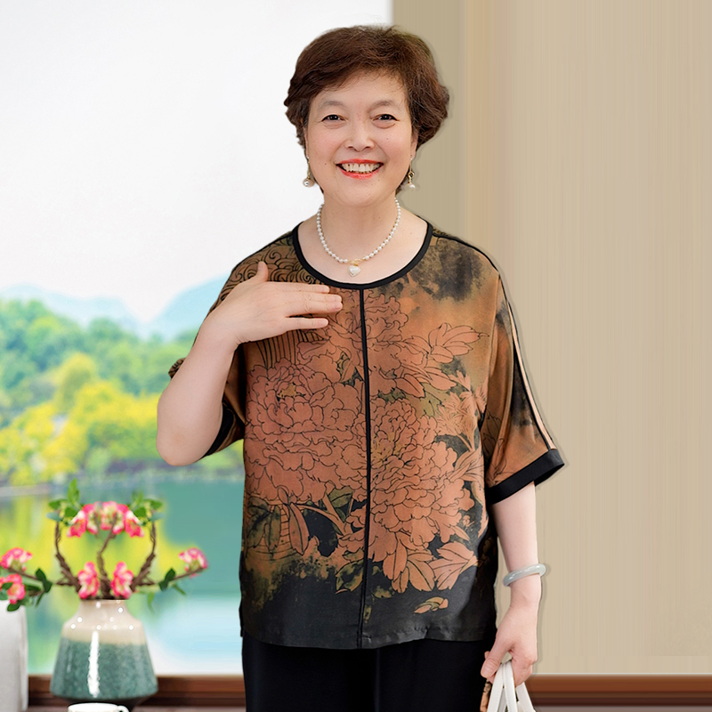 中老年人女装夏装短袖套装妈妈中袖两件套夏季复古洋气奶奶装衣服
