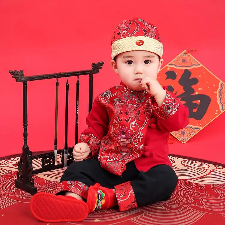 宝宝抓周服秋冬唐装幼童百天喜庆古装小童中国风周岁礼服儿童汉服