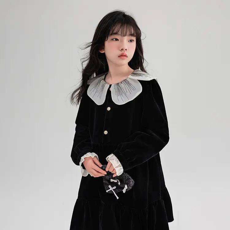 女童连衣裙秋冬款2023新款洋气大儿童加绒裙子女孩法式公主裙冬季