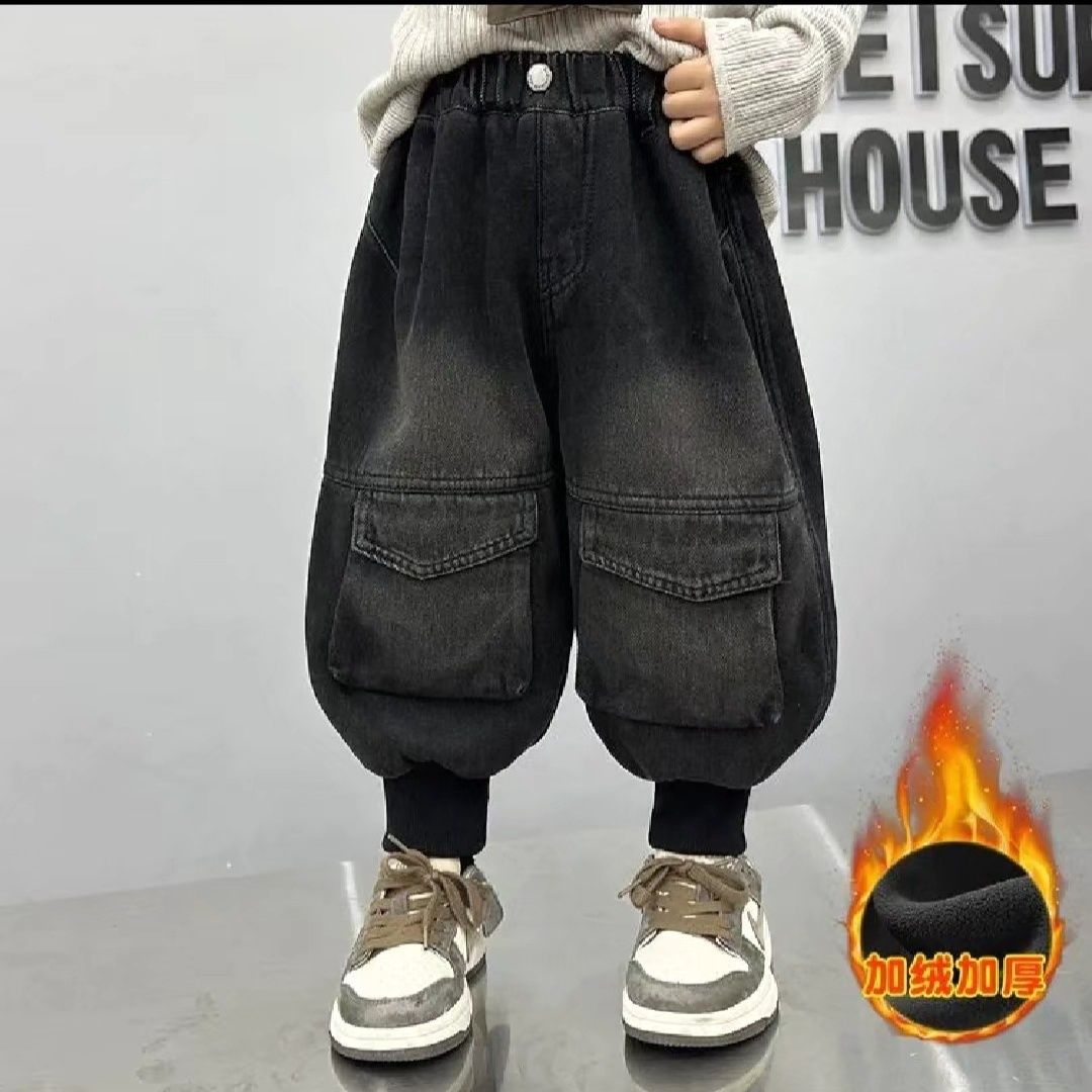 男童一体绒牛仔裤2025秋冬宝宝加绒新款韩版爆款宽松休闲加厚冬季