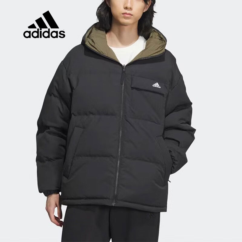 Adidas阿迪达斯羽绒服男装冬季加厚防风连帽保暖外套两面穿运动服