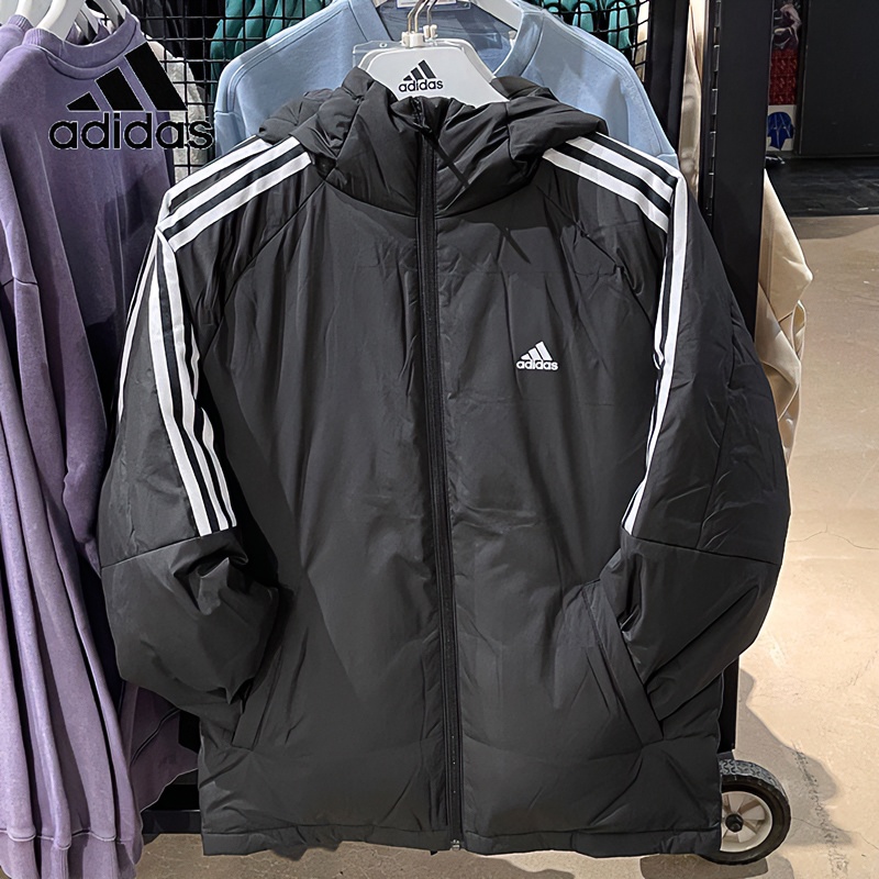 Adidas阿迪达斯男装冬季防寒保暖经典三条纹潮流舒适白鸭绒羽绒服