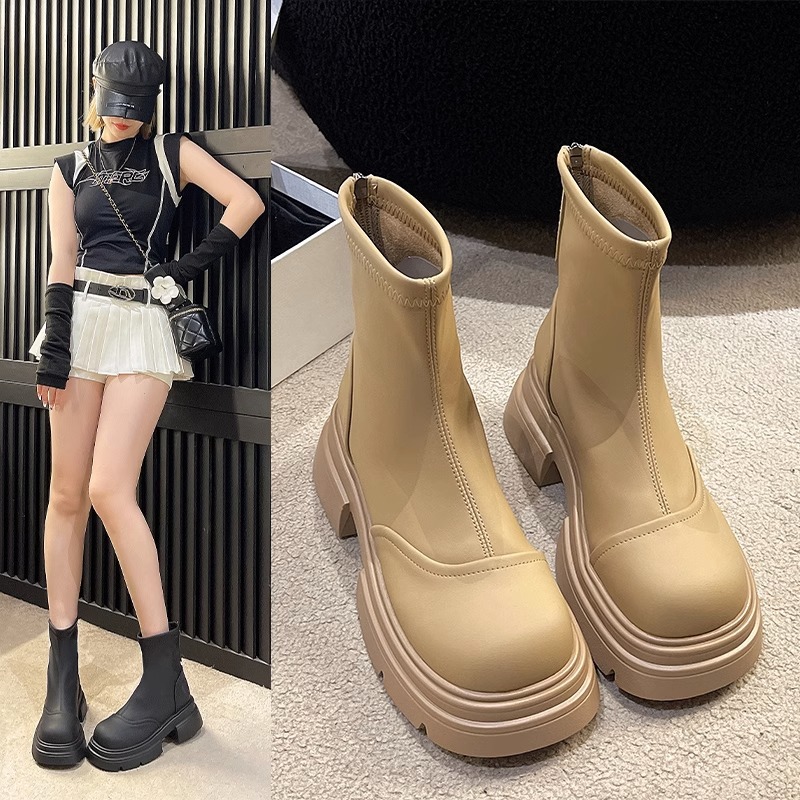 百搭厚底显瘦马丁靴女2023秋冬新款弹力瘦瘦靴小个子韩版靴英伦风