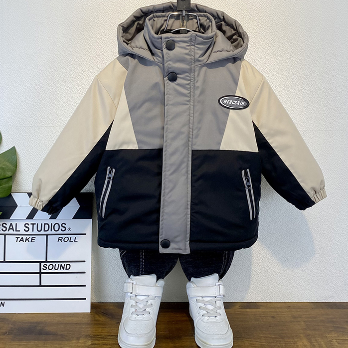 男童加绒棉服2025新款儿童中大童秋冬款加厚连帽韩版冬季保暖外套