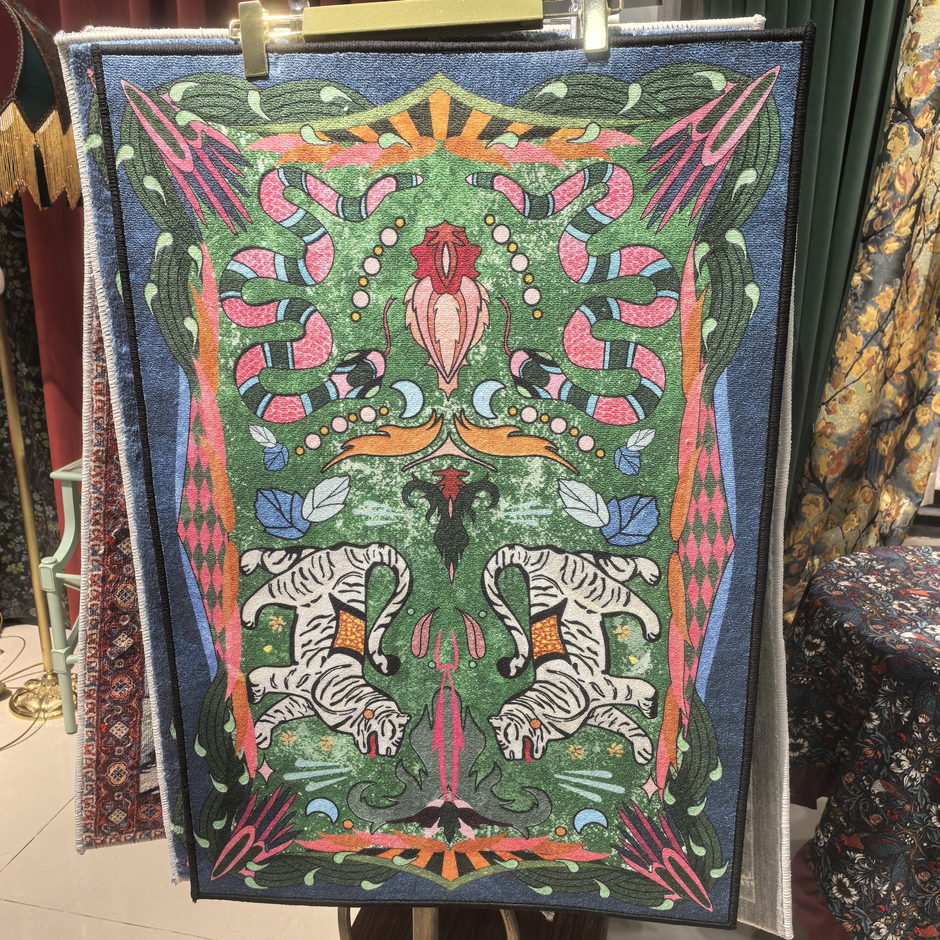 赤橙冰蓝｜复古美式波斯地毯地垫绿色丛林（圈绒）