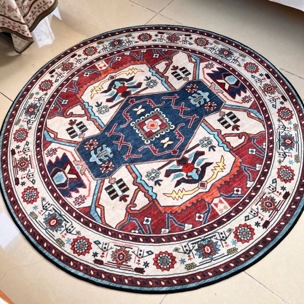 赤橙冰蓝｜复古美式法式中式宫殿圆形地毯