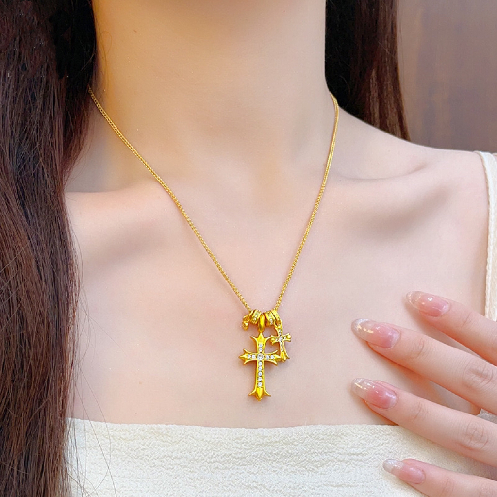 铜合金珐琅项链 西妃名品 镶钻克罗心十字架项链男女款百搭配饰