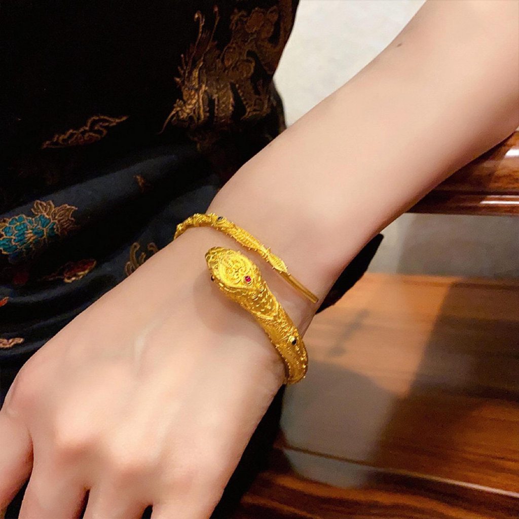 铜合金珐琅手镯  西妃名品 花丝镶嵌生肖蛇手镯女性蛇形开口手环