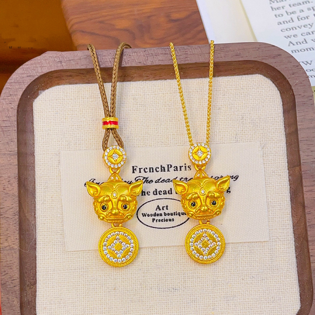 铜合金吊坠 韦雪同款点钻招财貔貅钱币饰品吊坠项链新款毛衣链
