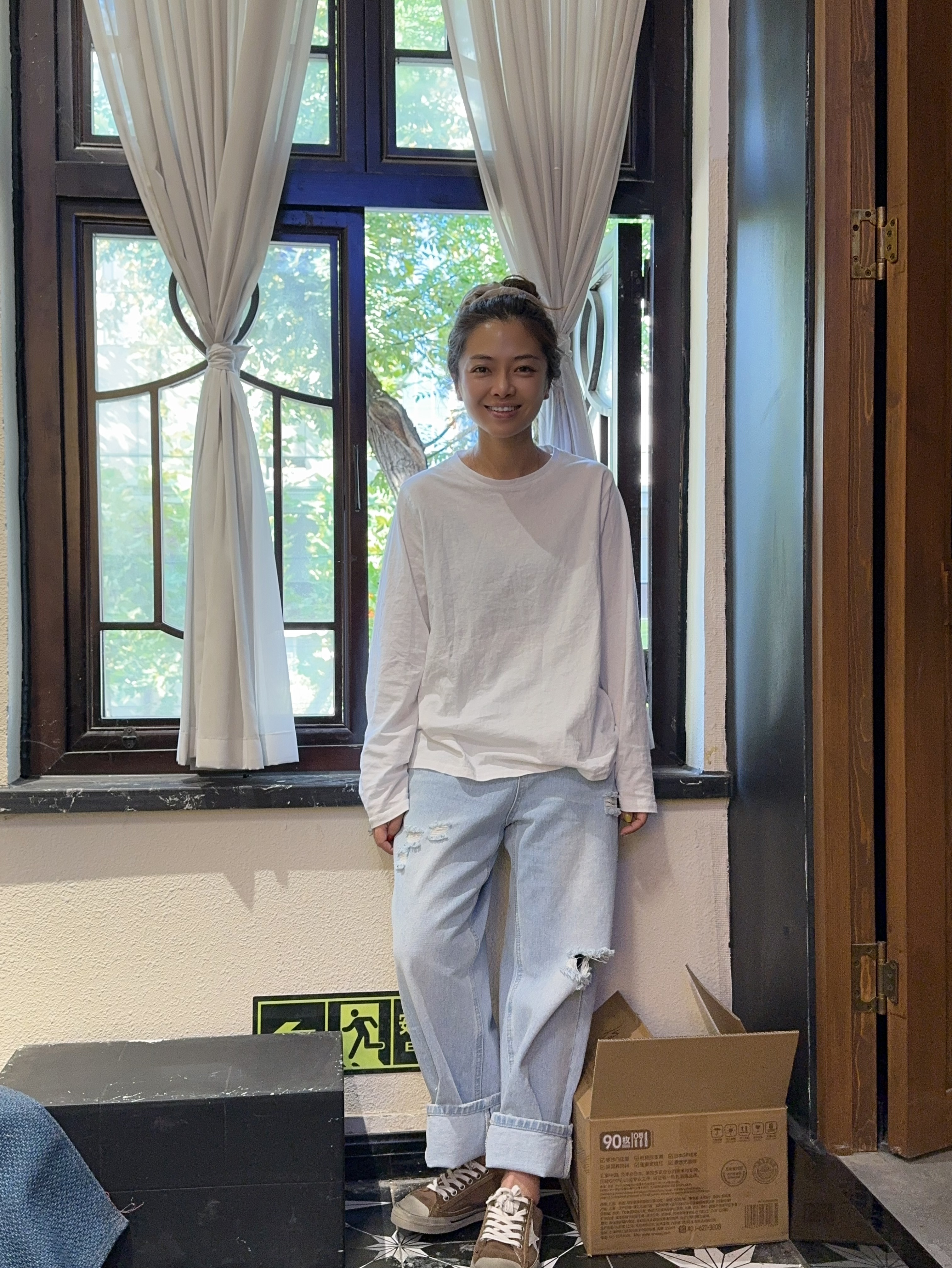 夏小朵 白色长袖T恤376 时尚休闲百搭简约宽松T恤