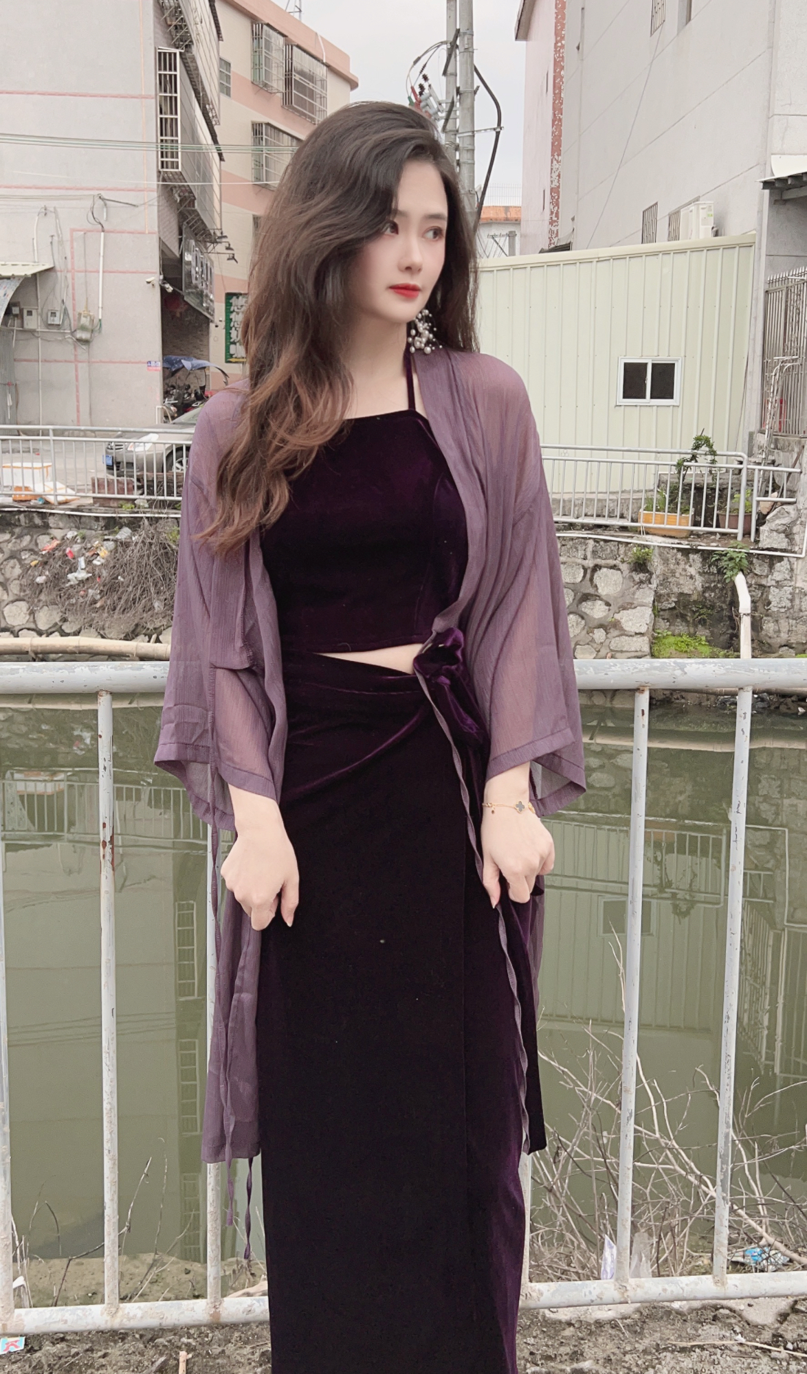 春夏季新款百搭深紫色中长款防晒开衫外套女