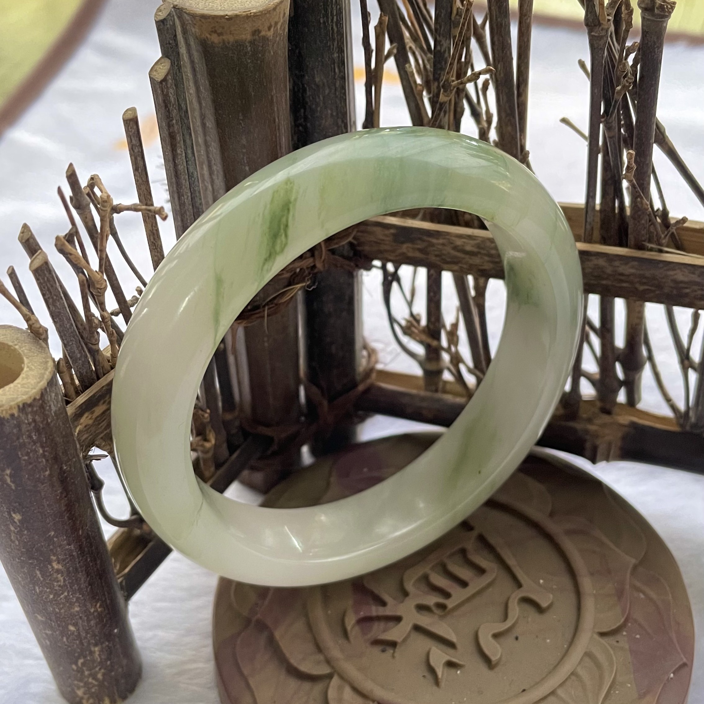 合金莫桑石手镯 天然新疆金丝玉天山翠雪翠手镯子扁条飘花圈口58