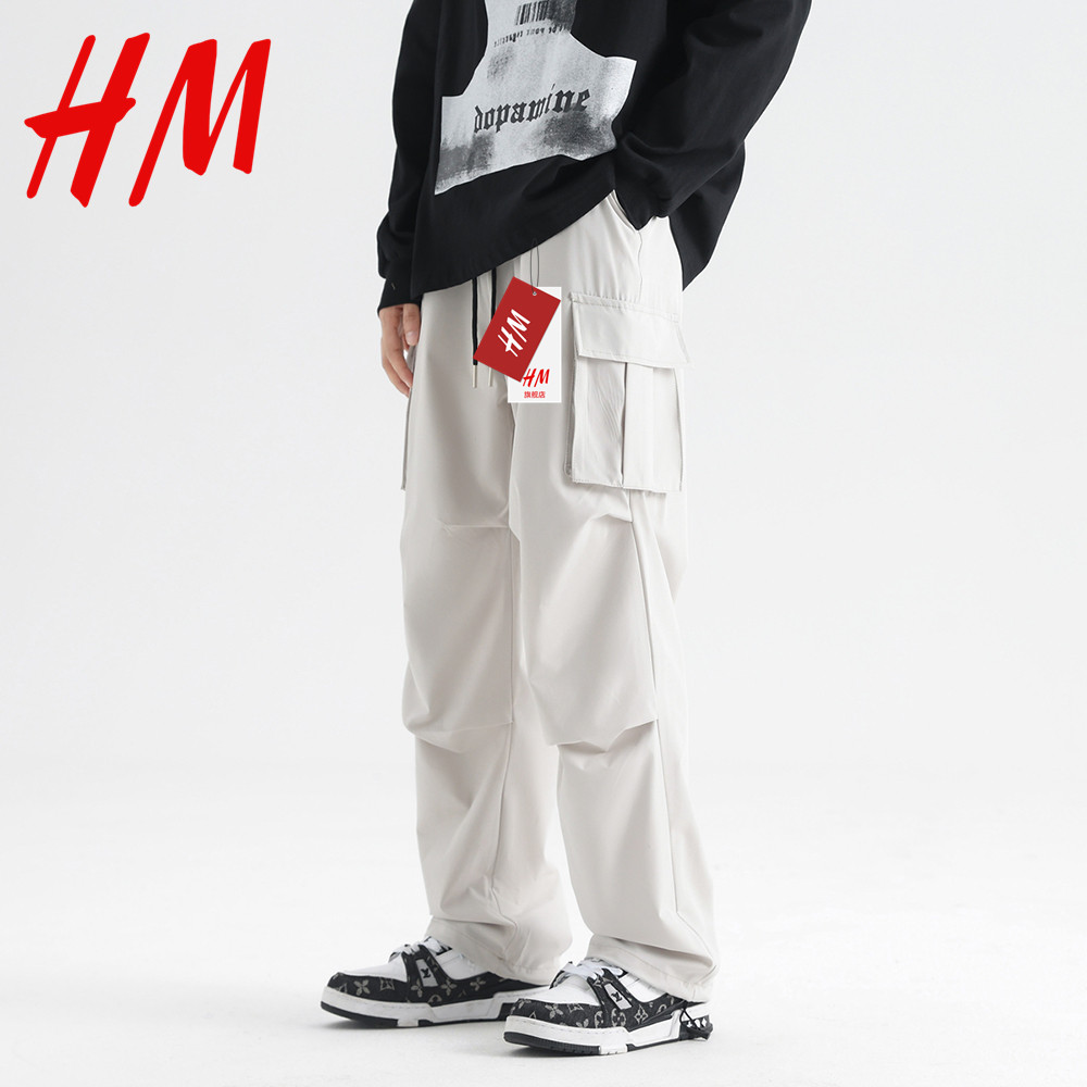 HM旗舰店官网青少年街头宽松男休闲裤男潮牌秋冬工装裤运动直筒男