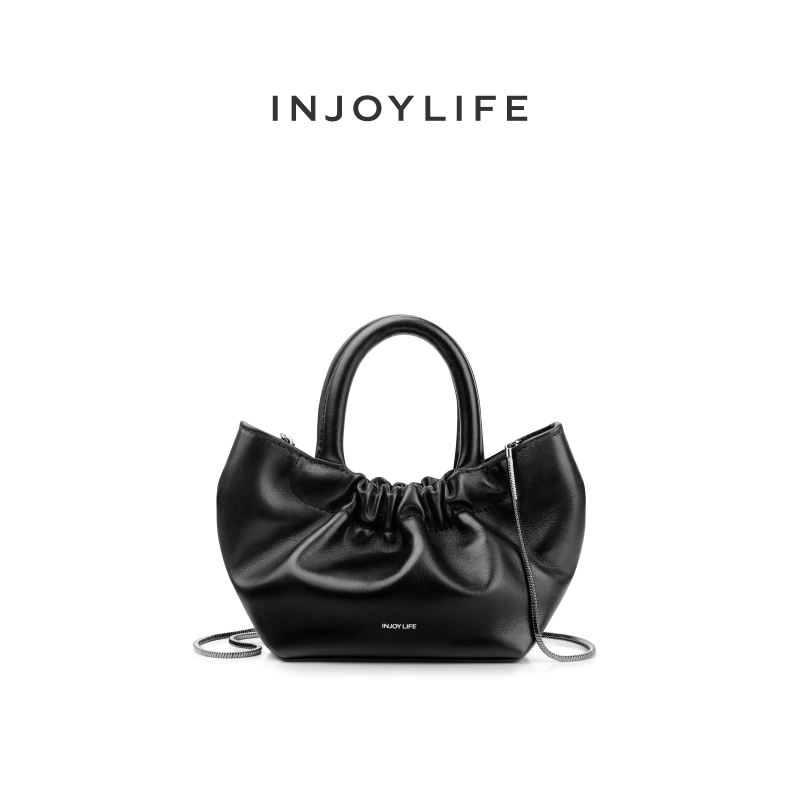 INJOYLIFE云朵包手提包羊皮链条包黑色斜挎包琥珀流光小包口红包