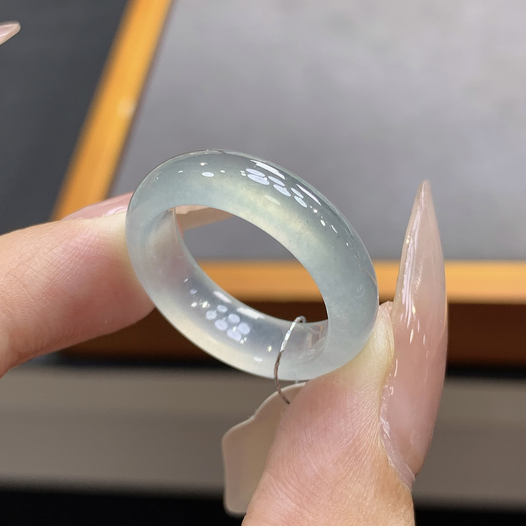 15圈口 缅甸天然翡翠 高冰玻冰川蓝底白冰翡翠戒圈17.4-6.1-3.8mm