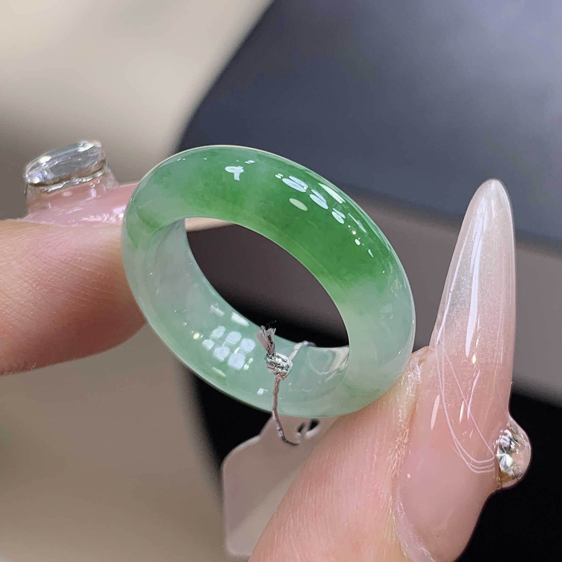 10圈 缅甸天然翡翠 冰阳绿翡翠戒圈尺寸15.8-5.8-4mm