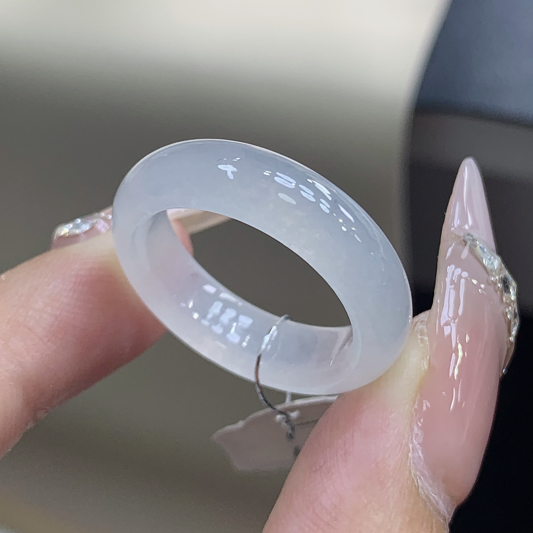 17-18圈口 缅甸天然翡翠 冰糯种白冰翡翠戒圈尺寸18.3-6.1-3.8mm