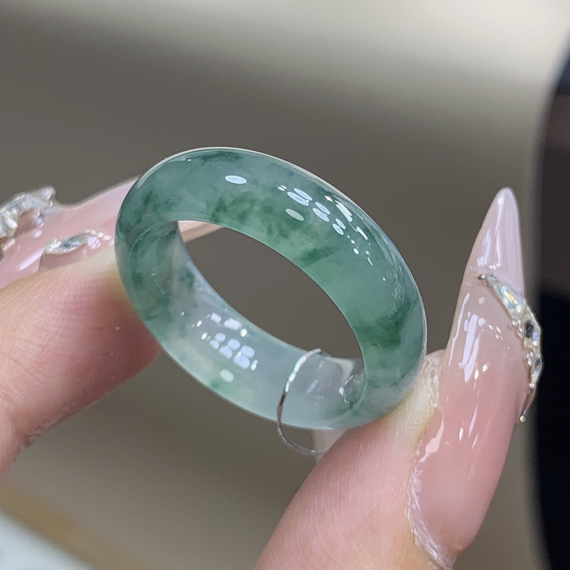 18圈 缅甸天然翡翠 宽版冰种飘蓝花翡翠戒圈尺寸18.3-6.8-4mm