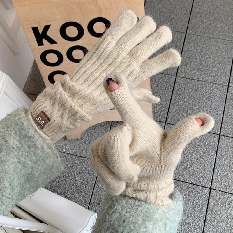 针织毛线麻花手套女冬天分指滑雪加厚保暖韩版百搭冬季触屏简约男