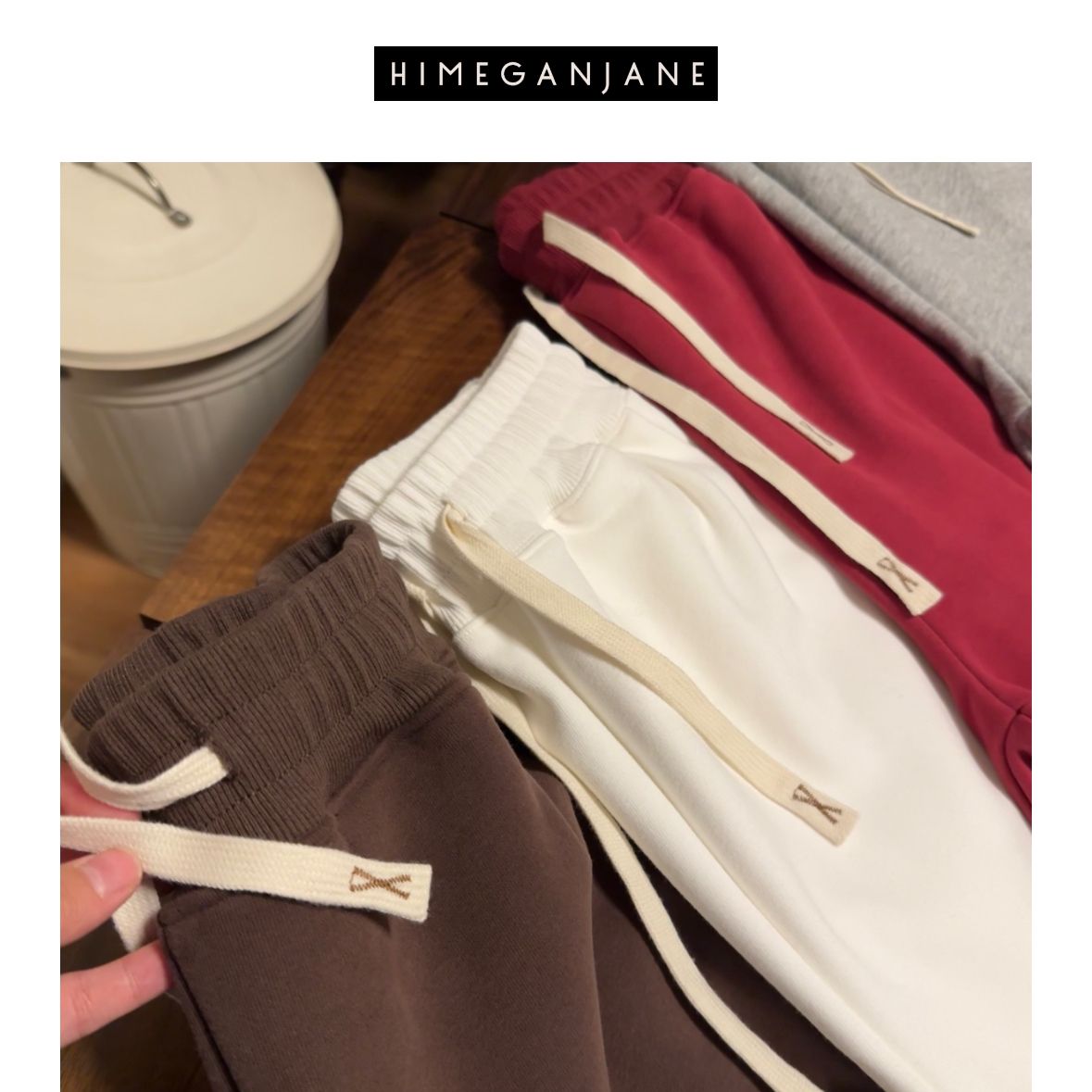 HIMEGANJANE “一条过冬”加厚加绒男女同款束脚口巨显瘦卫裤2343R