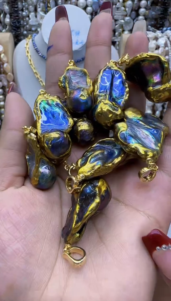 【闪购商品】淡水珍珠吊坠(不含链)钛钢流金吊坠随走49.9-22.06