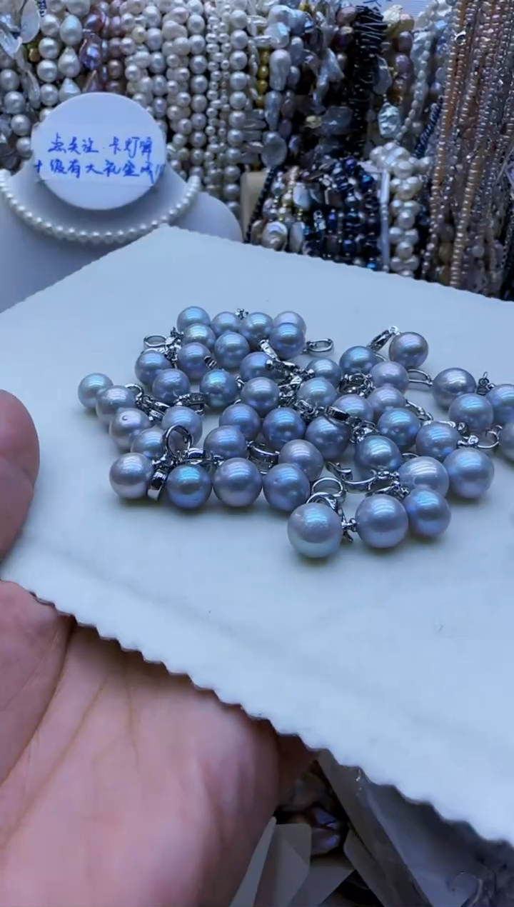 【闪购商品】淡水珍珠吊坠(不含链)钛钢灰圆珠吊坠19.9-20.54