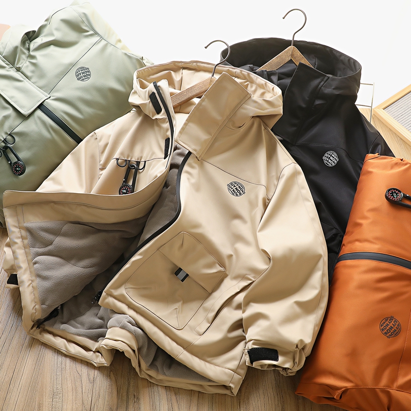 男童加绒绗棉冲锋衣外套冬季儿童装中大童工装连帽防风防水5409