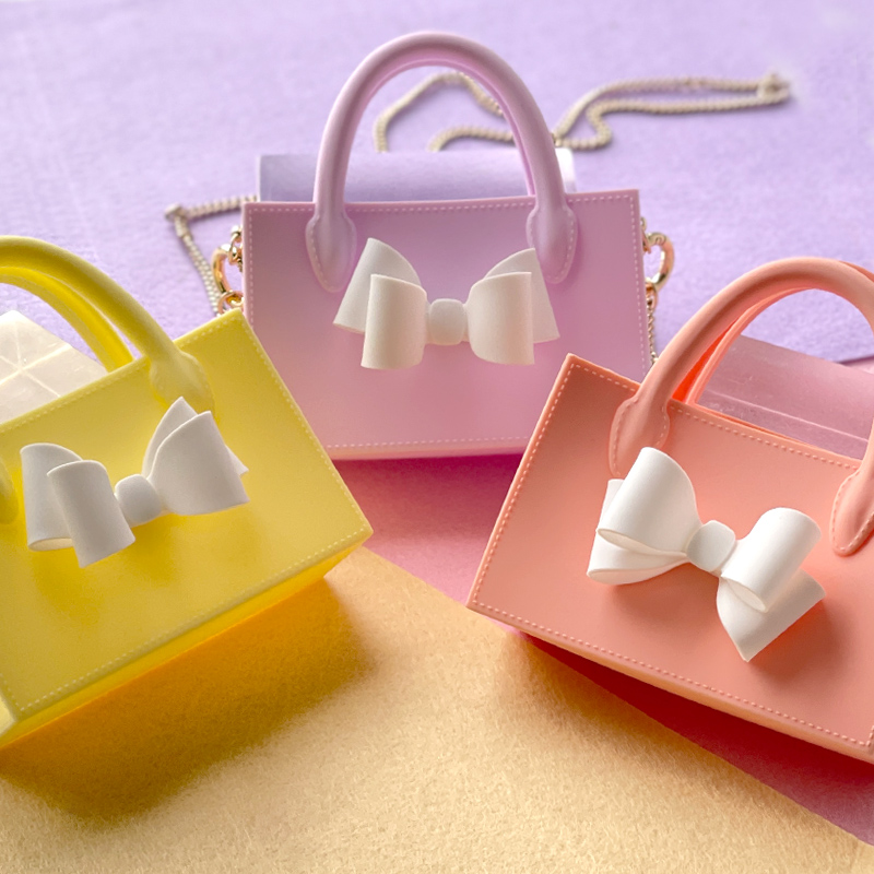 CLICHE蝴蝶结小方包斜挎细链硅胶包创意少女心可爱女生