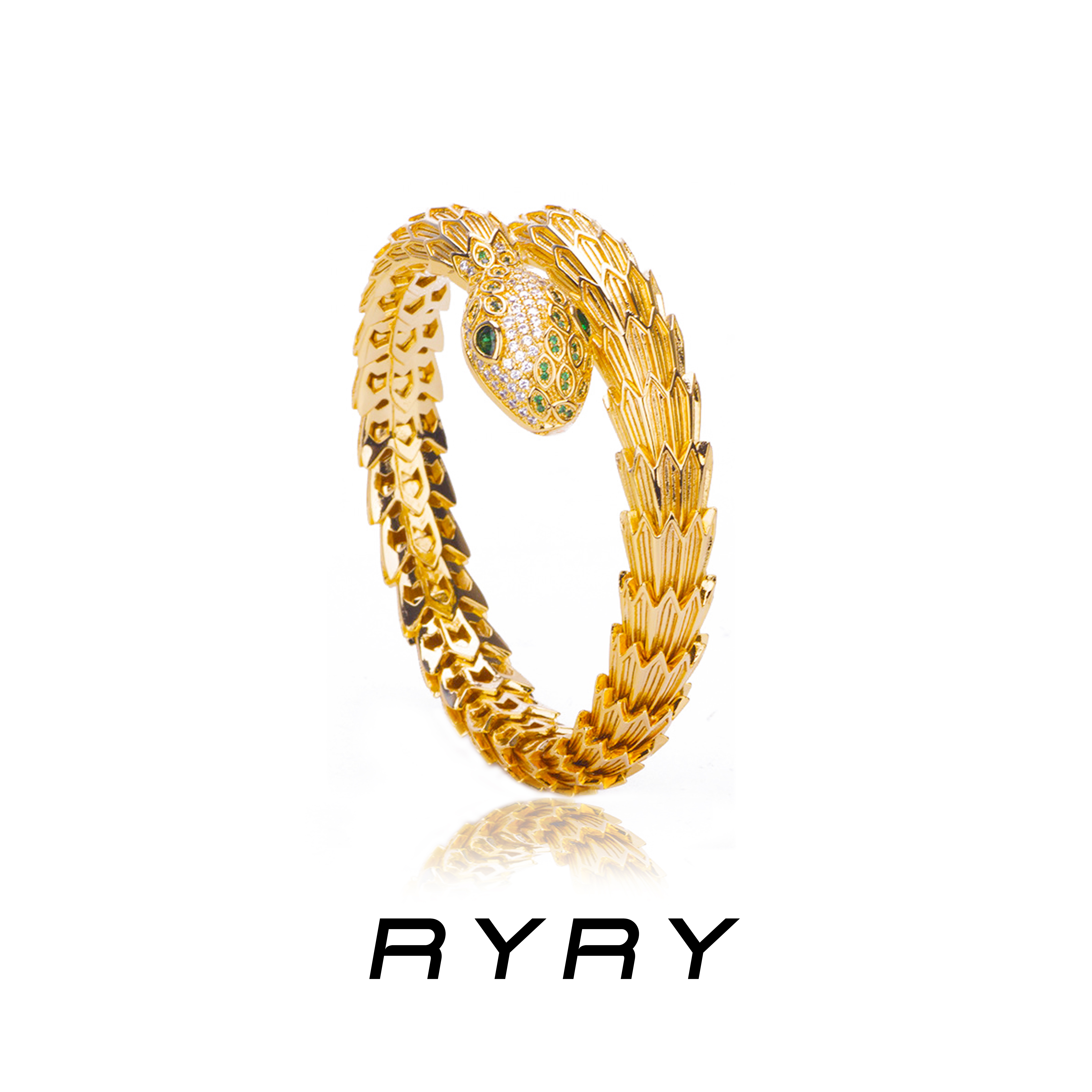 RYRY 铜合金手镯 欧美风手工可调节满锆手环高级金色蛇形气质手镯