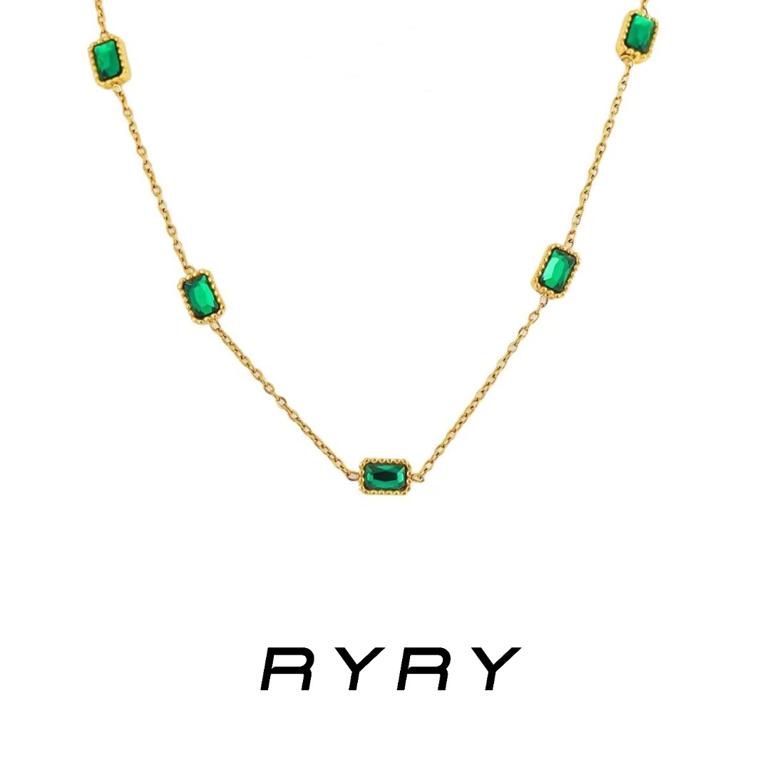 RYRY 铜合金项链 百搭仙女ins精致满天星绿色锆锆项链