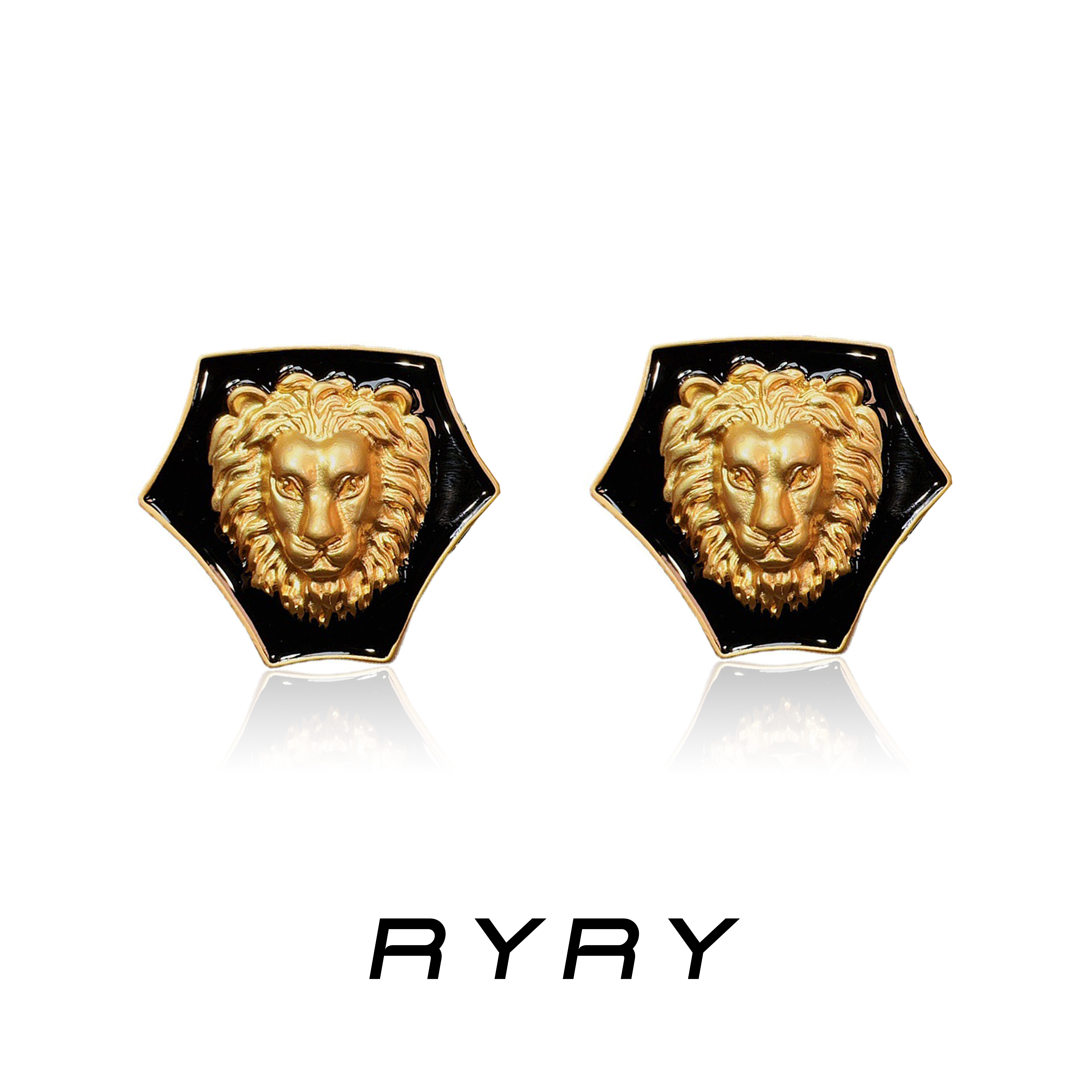 RYRY 铜合金耳饰 中古耳环女vintage欧美金色狮子头耳钉时尚耳饰