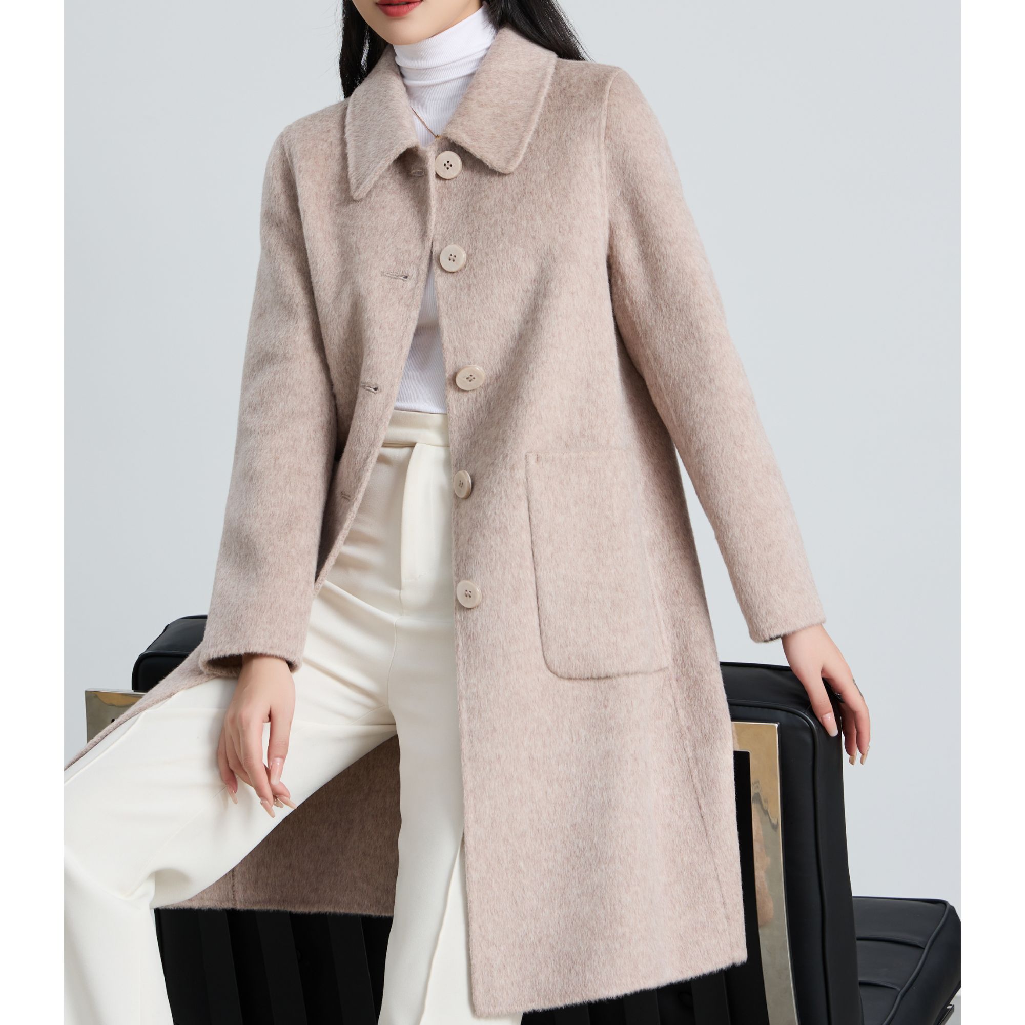 【夏樱之雨】100羊毛大衣女中长款秋冬新款赫本风宽松羊毛毛呢外套