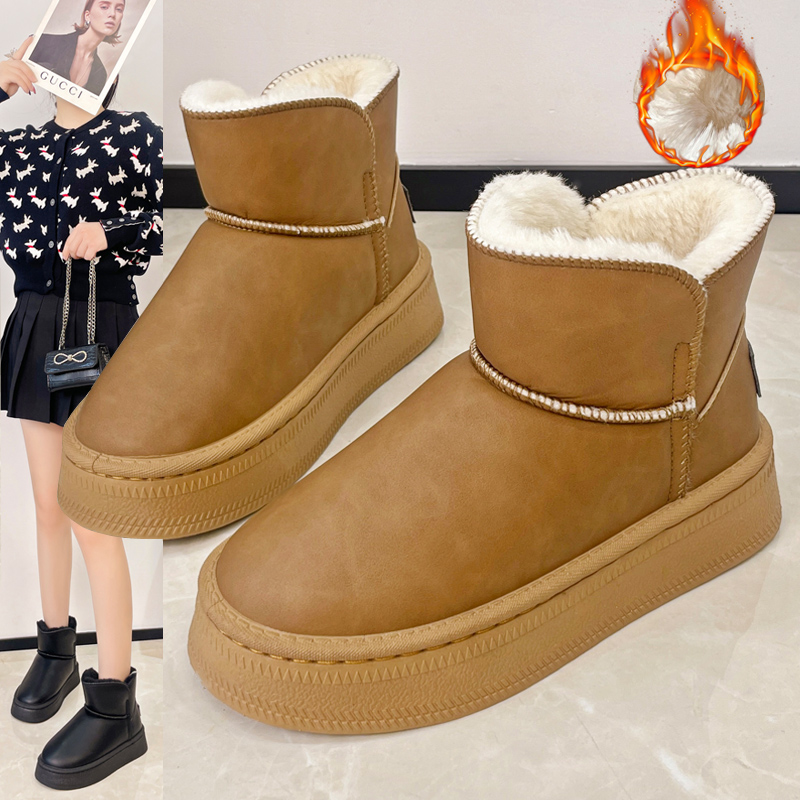 雪地靴女2025冬季新款鞋子时尚保暖厚底女鞋加绒加厚皮毛一体短靴